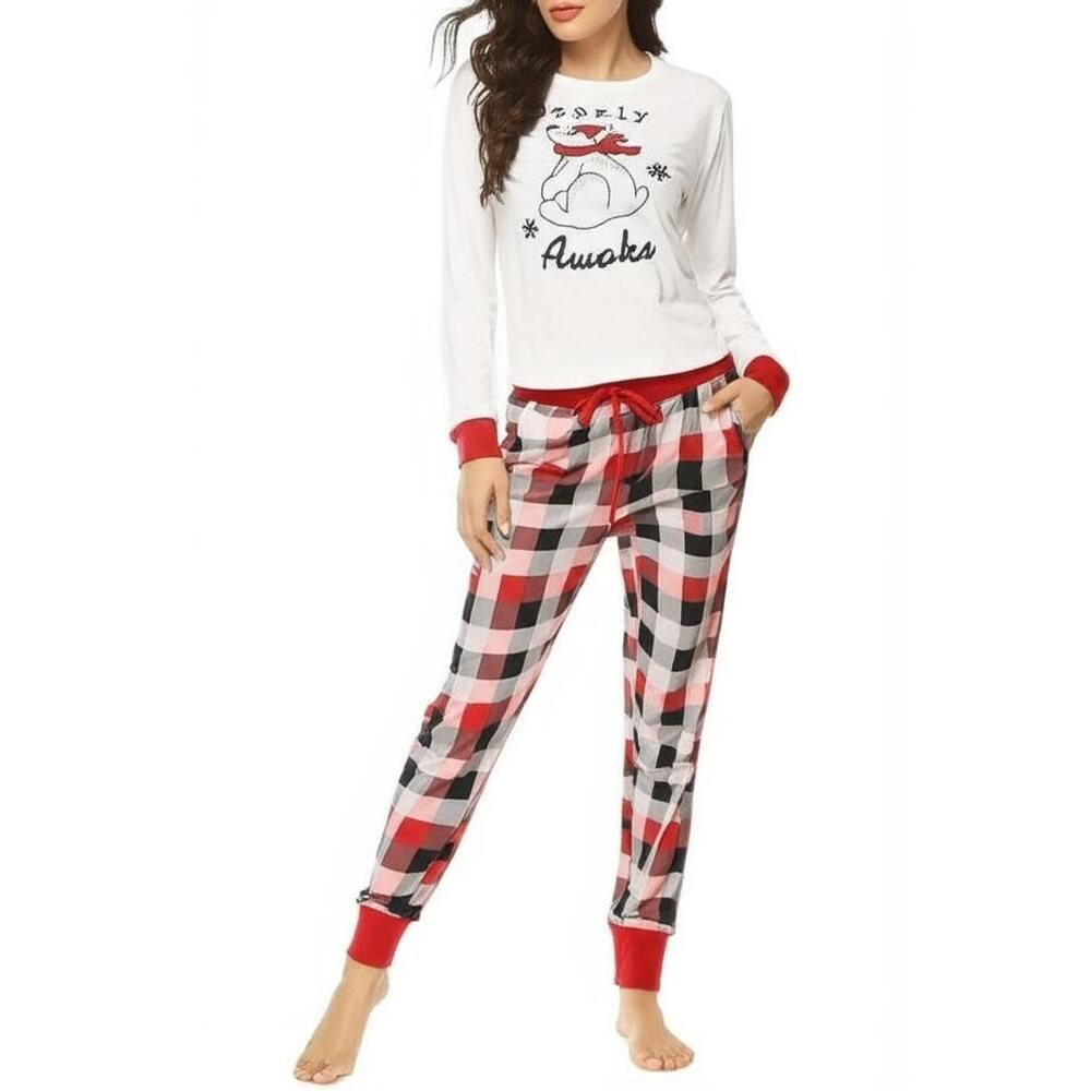 NWT LazyOne Pajama Set Womens Size XS Red Christmas Bear Graphic Cozy